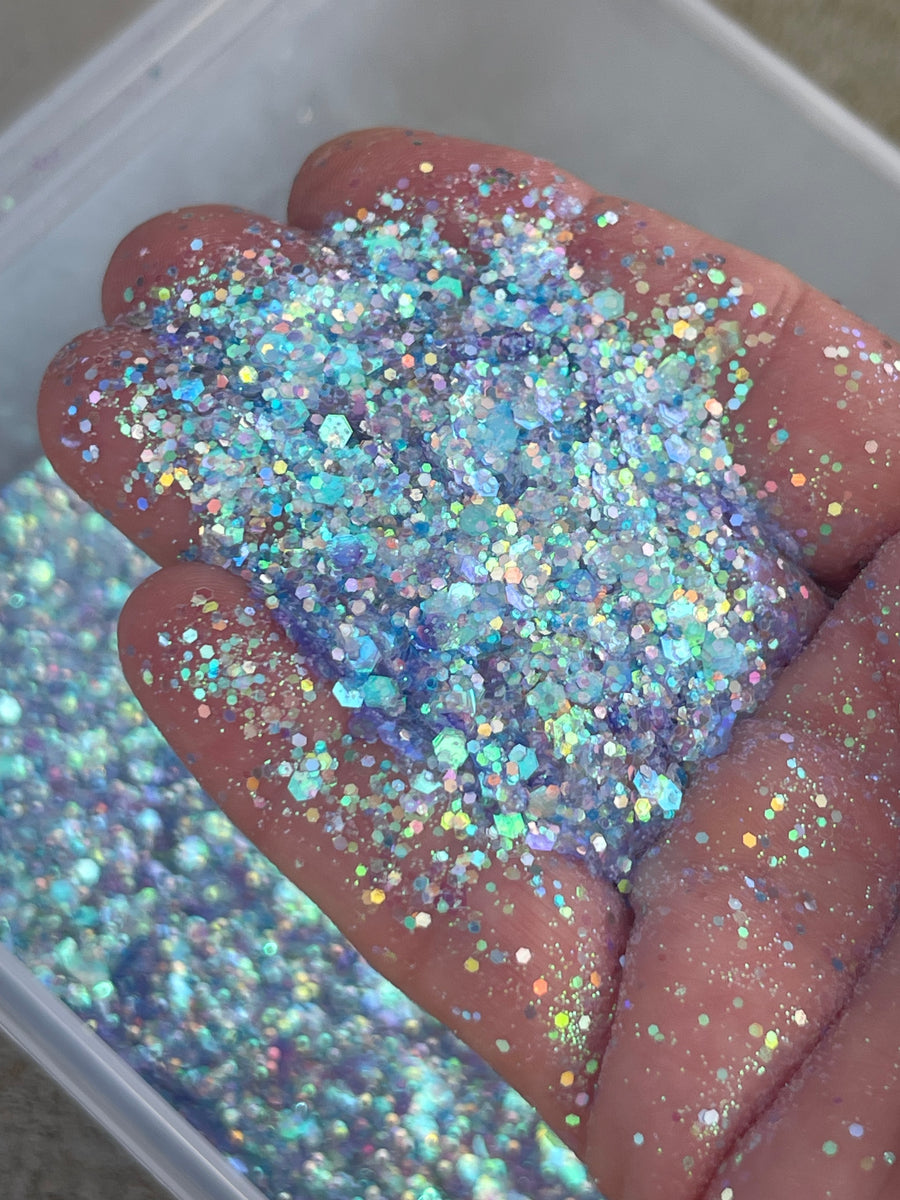 Chunky Mix Solvent Resistant Blinggasm Polyester Glitter 1.75 oz By Weight  #14 LB701 TURQUOISE HOLOGRAPHIC