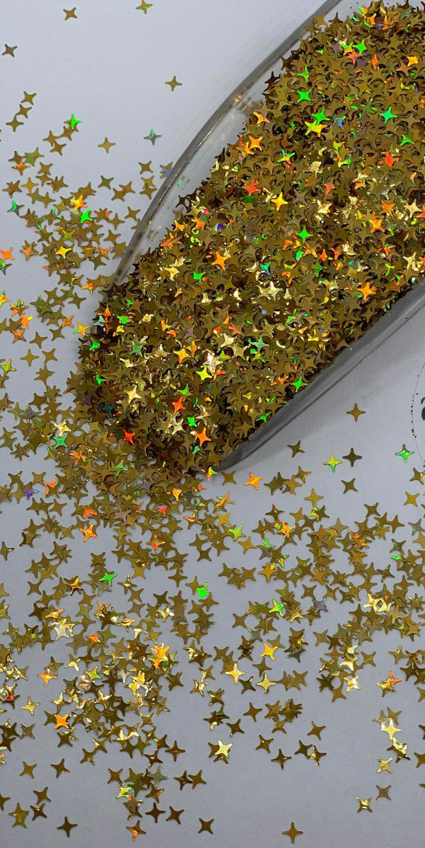 4-POINT STARS Gold HOLO Glitter Shapes / Holographic / 1/2 oz Jar - 2m –  Glitter-Magic.com