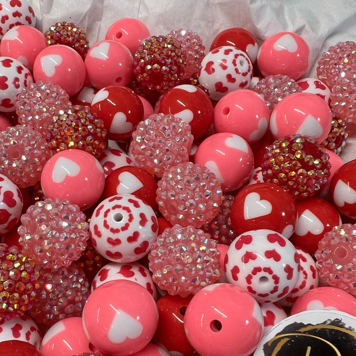 20mm Valentine Stripe Rhinestone Bubblegum Beads