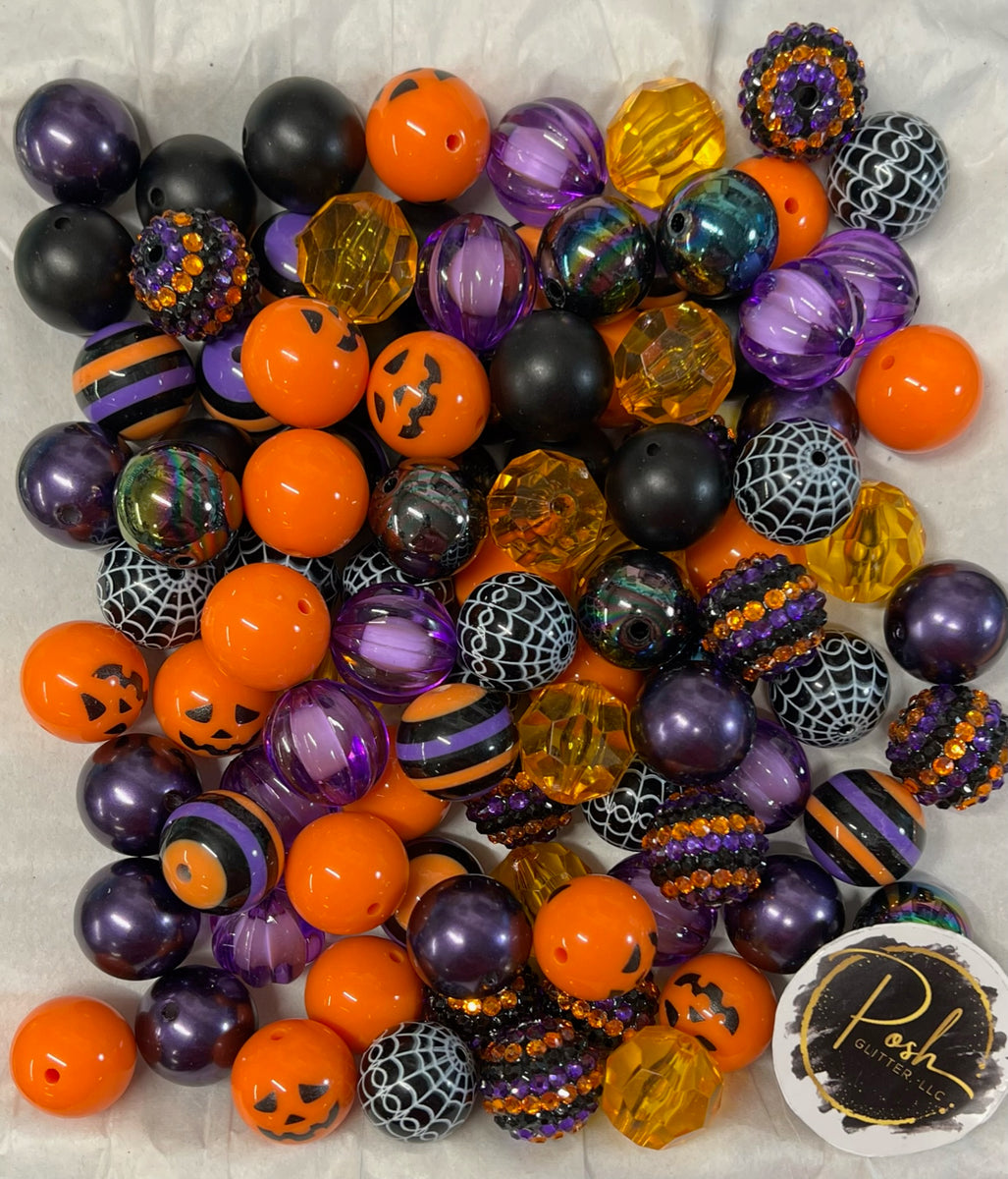 HALLOWEEN Purple Green Black BUBBLEGUM BEADS 20mm - 23 - Chunky Beads,  Bubble Gum Bead Sets, Acrylic Beads, Chunky Bead Sets