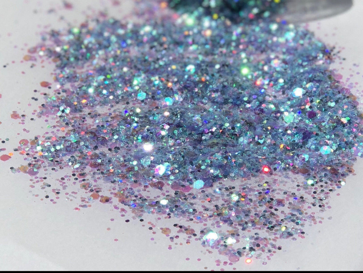 Chunky Mix Solvent Resistant Blinggasm Polyester Glitter 1.75 oz By Weight  #14 LB701 TURQUOISE HOLOGRAPHIC