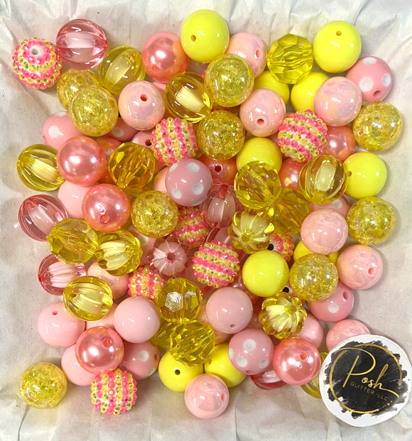 YELLOW Pink Lemonade BUBBLEGUM BEADS 20mm - 30 - Chunky Beads, Bubble Gum Bead Sets, Acrylic Beads, Chunky Bead Sets