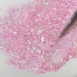 FLAMINGO PINK .8MM - Pale Pink Hex Translucent Glitter - Polyester Glitter - Solvent Resistant - Iridescent