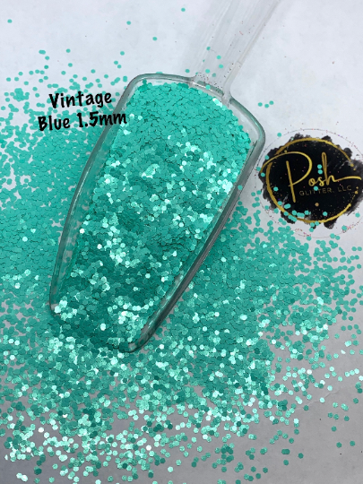 VINTAGE BLUE 1.5MM - Pearlescent Blue Green 1.5mm Hex Cut Glitter - Polyester Glitter - Solvent Resistant