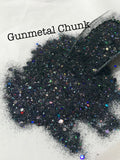 GUNMETAL BLACK Glitter, Chunky Holographic Glitter Mix, Polyester Glitter, Solvent Resistant