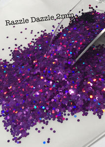 RAZZLE DAZZLE 2MM - Purple Holographic - HEX Chunk - Polyester Glitter - Solvent Resistant
