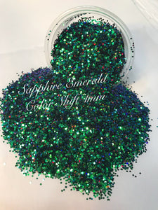 SAPPHIRE EMERALD 1MM - Blue Green Color Shift Glitter - Hex Chunk - Polyester Glitter - Solvent Resistant