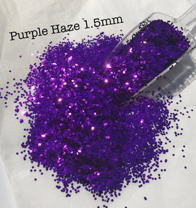 PURPLE HAZE - 1.5MM Hex Chunk - Purple Glitter-Polyester Glitter - Solvent Resistant