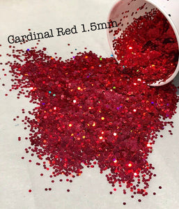 CARDINAL RED 1.5MM - Red Holographic Glitter 1.5MM Hex Cut - Polyester Glitter - Solvent Resistant