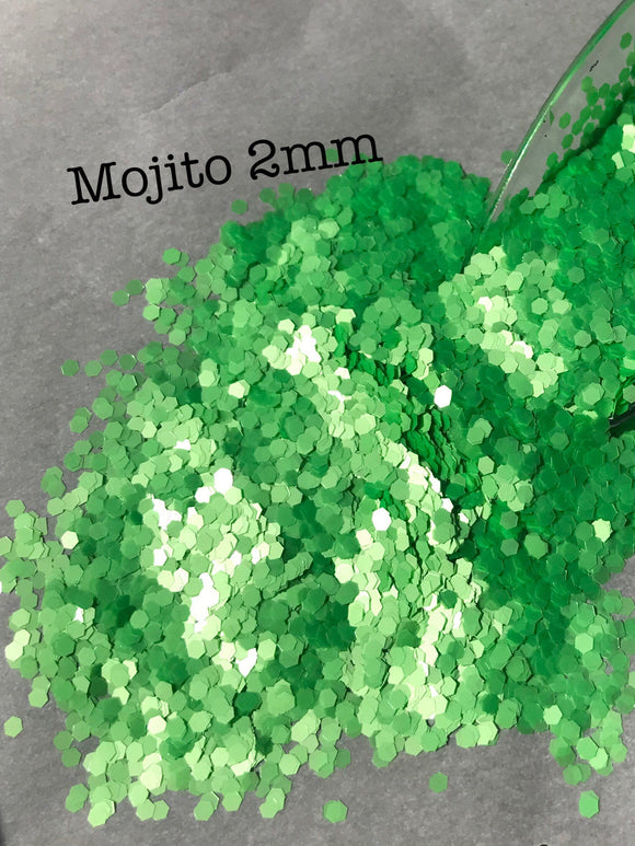 MOJITO Green 2MM - Pearlescent Neon Green 2MM Glitter - Polyester Glitter - Solvent Resistant - Fluorescent Glitter