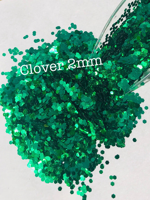 LUCKY 2mm - GREEN Holographic Glitter 2MM Hex Cut- Polyester Glitter - Solvent Resistant