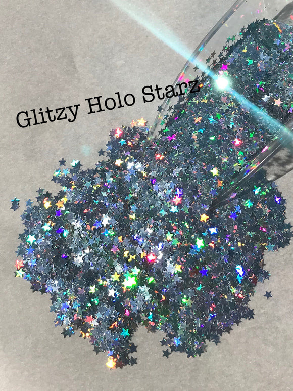 GLITZY HOLO STAR- Silver Holographic Star Glitter - Polyester Glitter - Solvent Resistant-Star Shaped Glitter