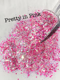PRETTY IN PINK - Iridescent Pink & Silver Holographic Chunky Mix - Polyester Glitter - Solvent Resistant