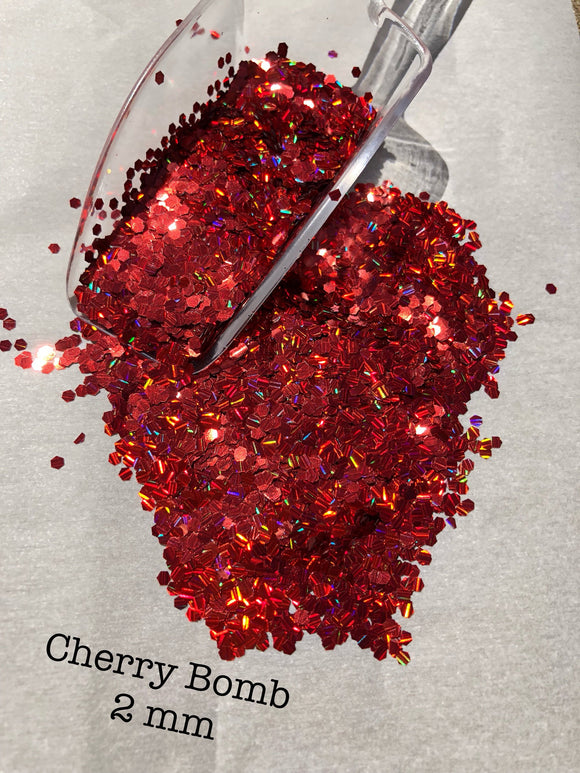 CHERRY BOMB HOLO - Red 2mm Holographic Hex Cut Glitter - Polyester Glitter - Solvent Resistant