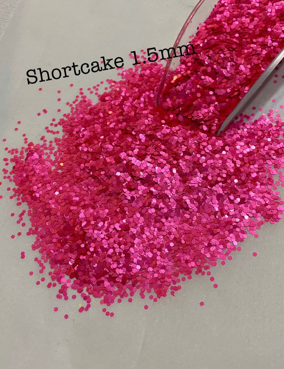 SHORTCAKE 1.5MM - Pearlescent Bright Pink 1.5MM Hex Glitter - Fluorescent - Polyester Glitter - Solvent Resistant