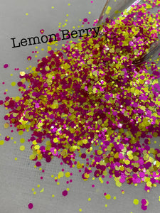 LEMON BERRY CONFETTI - Pink & Yellow Chunky Glitter Mix - Polyester Glitter - Solvent Resistant - Fluorescent