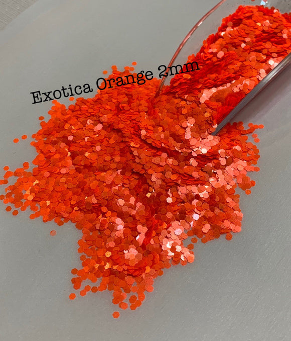 EXOTICA ORANGE 2MM - Neon Orange 2MM Glitter- Pearlescent Glitter - Polyester Glitter - Solvent Resistant - Fluorescent Glitter