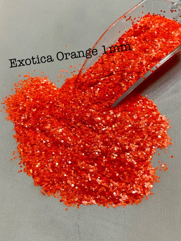 EXOTICA ORANGE 1MM -  Neon Orange Glitter 1MM- Pearlescent -Polyester Glitter - Solvent Resistant - Fluorescent Glitter