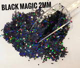Black Magic 2mm - Black Holographic HEX 2MM Glitter - Polyester Glitter - Solvent Resistant