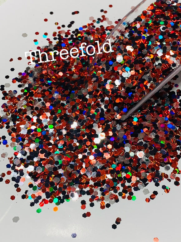 THREEFOLD - BLACK & RED Holographic Chunky Glitter Mix - Polyester Glitter - Solvent Resistant