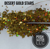 DESERT GOLD Star Shaped Glitter, Gold Holographic STARS, Polyester Glitter, Solvent Resistant