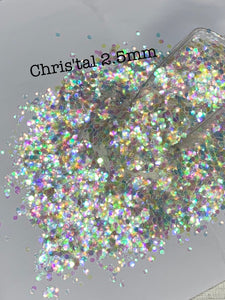 CHRIS-TAL 2.5MM -White Iridescent 2.5MM Hex Chunk - Polyester Glitter - Solvent Resistant