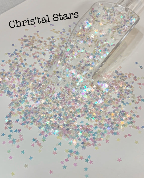CHRIS-TAL STARS- Iridescent White Star Shaped Glitter - Polyester Glitter - Solvent Resistant