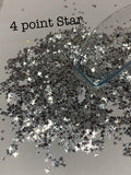 4 POINT STAR  - Silver & White 4 Point Star Glitter - Polyester Glitter - Solvent Resistant