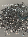 4 POINT STAR  - Silver & White 4 Point Star Glitter - Polyester Glitter - Solvent Resistant