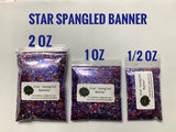 STAR SPANGLED BANNER  - Red Silver Blue with Stars Chunky Custom Blend-Polyester Glitter - Solvent Resistant