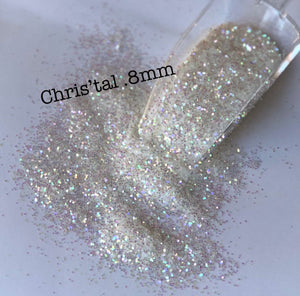 CHRIS-TAL .8MM - White Iridescent Glitter - Hex Chunk - Polyester Glitter - Solvent Resistant