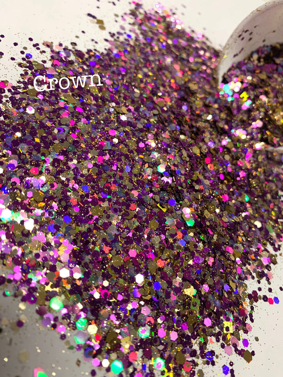 CROWN - PURPLE & Gold Chunky Glitter Mix - Polyester Glitter - Solvent Resistant