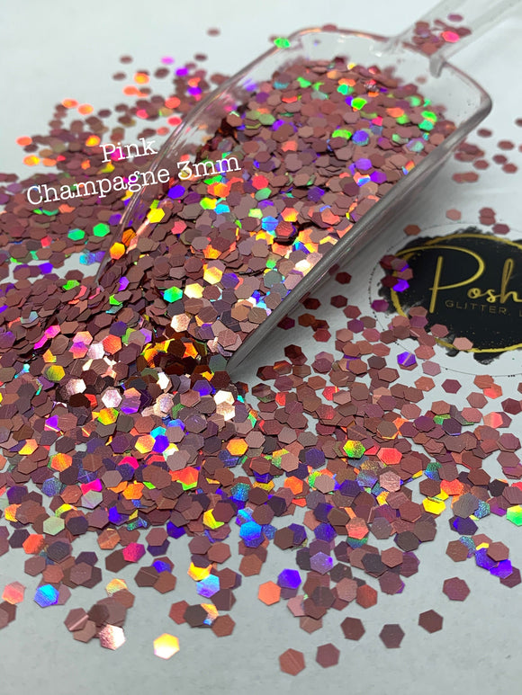 PINK CHAMPAGNE 3mm - Pink Holographic 3mm Glitter - Polyester Glitter - Solvent Resistant