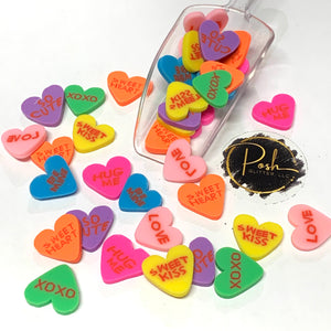 CONVERSATION HEART SPRINKLES 20mm - Large- Polymer Clay Hearts - Multi Colored Conversation Hearts - Fake Sprinkles - Valentines Sprinkles
