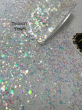 UNICORN TEARS - White Iridescent Chunky Glitter mix- Polyester Glitter - Solvent Resistant - Star Shaped Glitter
