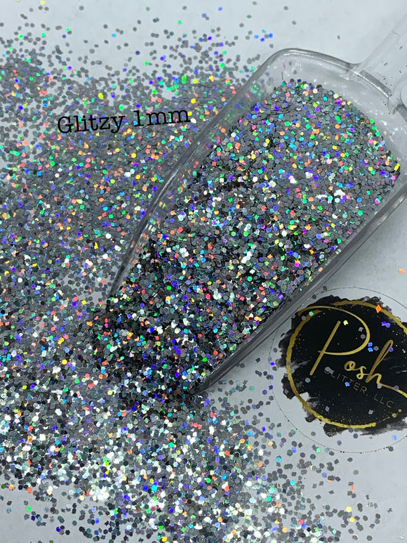 GLITZY HOLO 1MM - Silver Holographic Glitter-1MM Hex Chunk - Polyester Glitter - Solvent Resistant