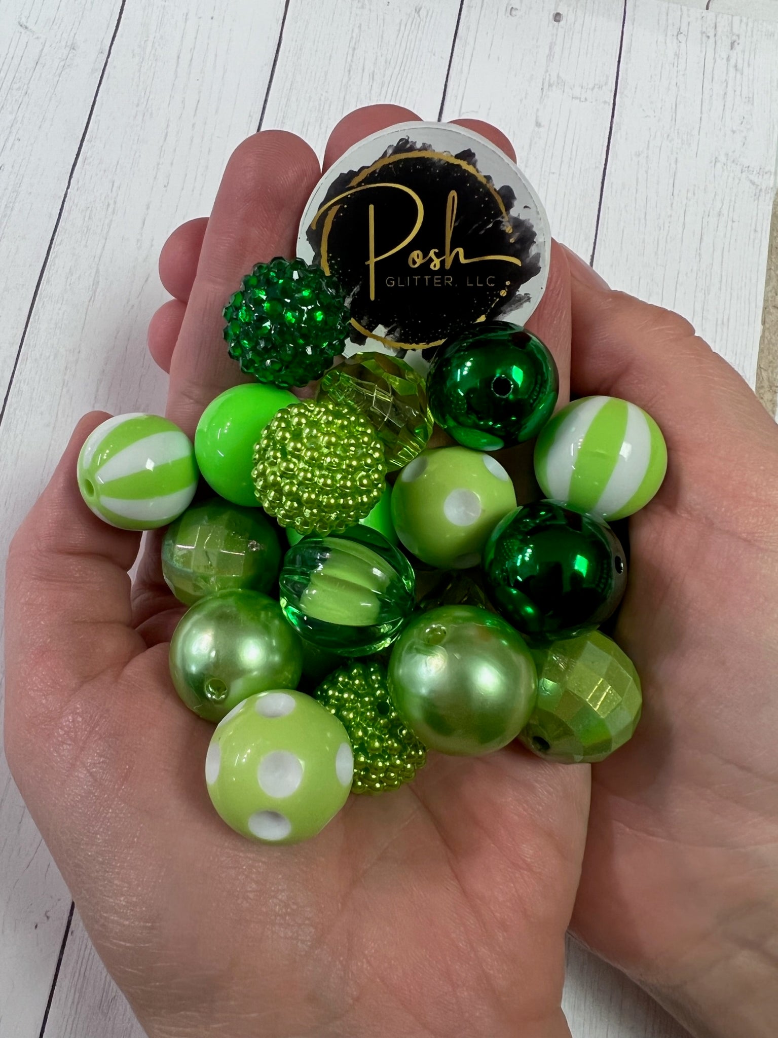 GREEN BUBBLEGUM BEADS 20mm - 10 - Rhinestone Polka Dot Chunky Beads, B –  Posh Glitter, LLC