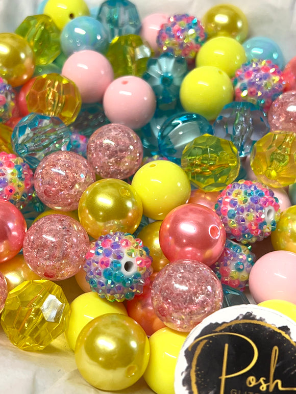 Pink BLUE Yellow BUBBLEGUM BEADS 20mm - 32 - Chunky Beads, Bubble Gum Bead Sets, Acrylic Beads, Chunky Bead Sets
