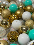 GOLD Vintage Blue White BUBBLEGUM BEADS 20mm - #35 - Chunky Beads, Bubble Gum Bead Sets, Acrylic Beads, Chunky Bead Sets