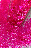 HOT PINKY 1.5MM - Bright Pink Iridescent 1.5MM Hex Glitter - Fluorescent Pink Chunky Glitter - Polyester Glitter - Solvent Resistant