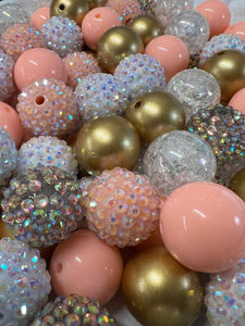 PEACH White Gold BUBBLEGUM BEADS 20mm - #40 - Chunky Beads, Bubble Gum Bead Sets, Acrylic Beads, Chunky Bead Sets