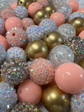 PEACH White Gold BUBBLEGUM BEADS 20mm - #40 - Chunky Beads, Bubble Gum Bead Sets, Acrylic Beads, Chunky Bead Sets