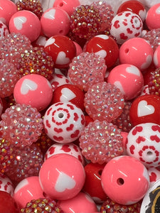 VALENTINE Red Pink BUBBLEGUM BEADS 20mm - #19 - Chunky Beads, Bubble Gum Bead Sets, Acrylic Beads, Chunky Bead Sets
