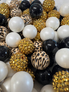 LEOPARD Black Gold BUBBLEGUM BEADS 20mm - #39 - Chunky Beads, Bubble Gum Bead Sets, Acrylic Beads, Chunky Bead Sets