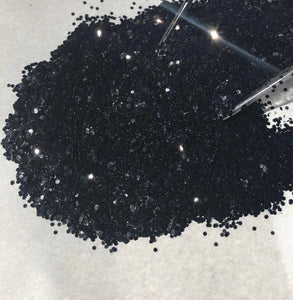 BLACK ONYX 1MM- Opaque Black Glitter 1MM HEX - Polyester Glitter - Solvent Resistant