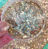 GLORIA - Gold Iridescent Holographic Chunky Glitter - Polyester Glitter - Solvent Resistant - Gold Glitter