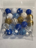 BLUE Gold BUBBLEGUM BEADS 20mm - 16 - Chunky Beads, Bubble Gum Bead Sets, Acrylic Beads, Chunky Bead Sets