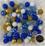 BLUE Gold BUBBLEGUM BEADS 20mm - 16 - Chunky Beads, Bubble Gum Bead Sets, Acrylic Beads, Chunky Bead Sets