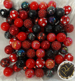 RED Black BUBBLEGUM BEADS 20mm - #42 - Chunky Beads, Bubble Gum Bead Sets, Acrylic Beads, Chunky Bead Sets