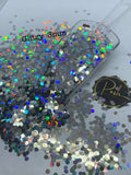 GLITZY HOLO 3MM- Silver Holographic Glitter - 3MM Hex Chunk - Polyester Glitter - Solvent Resistant
